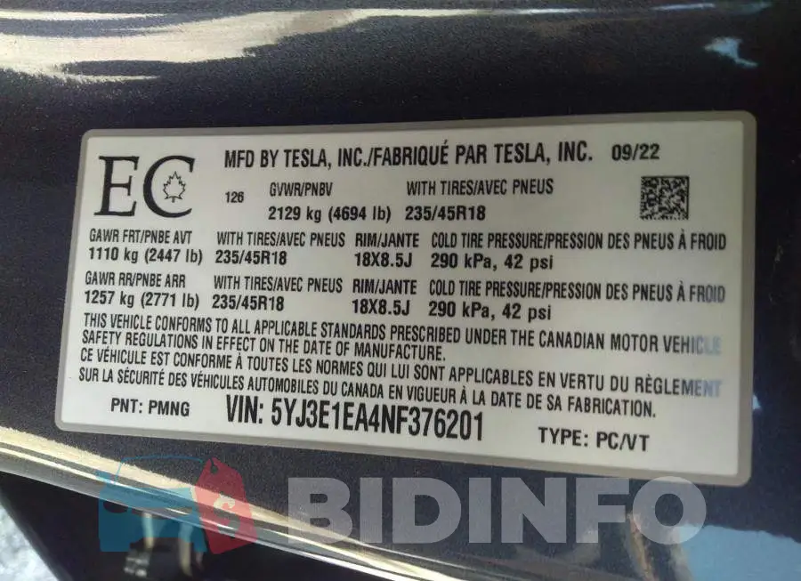 5YJ3E1EA4NF376201 Photo# 9
