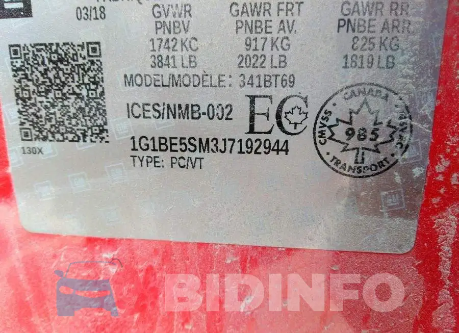1G1BE5SM3J7192944 Photo# 9