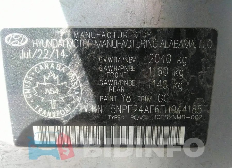 5NPE24AF6FH044185 Photo# 9