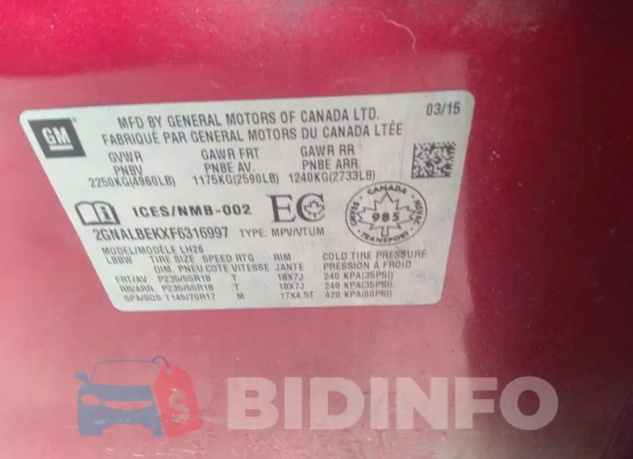 2GNALBEKXF6316997 Photo# 9