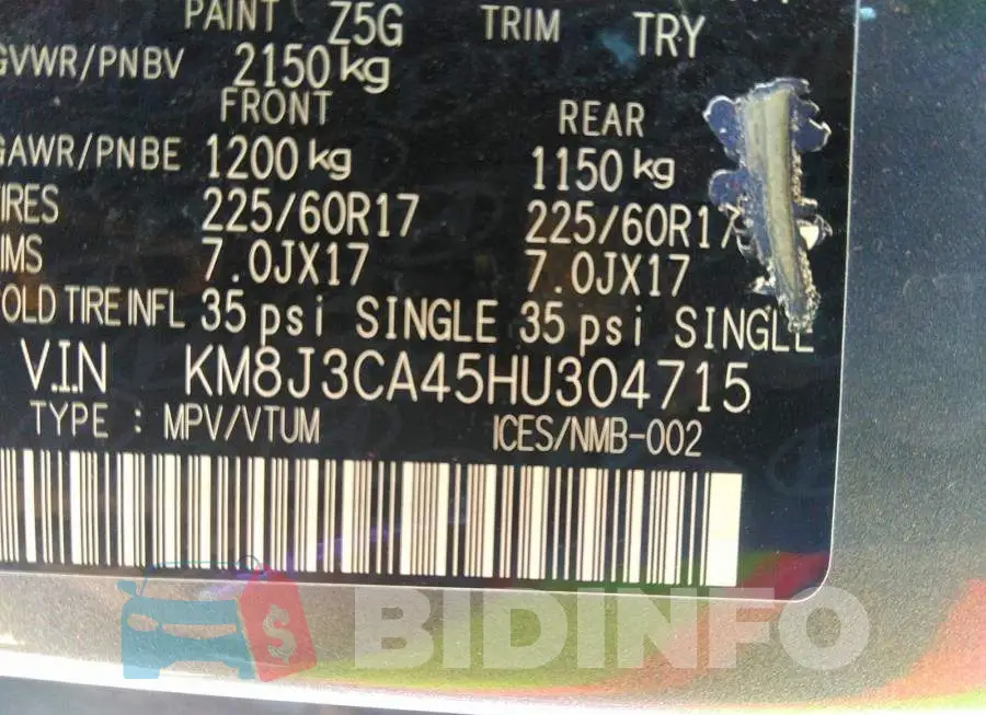 KM8J3CA45HU304715 Photo# 9