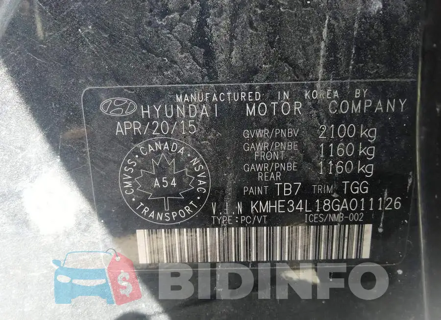 KMHE34L18GA011126 Photo# 9