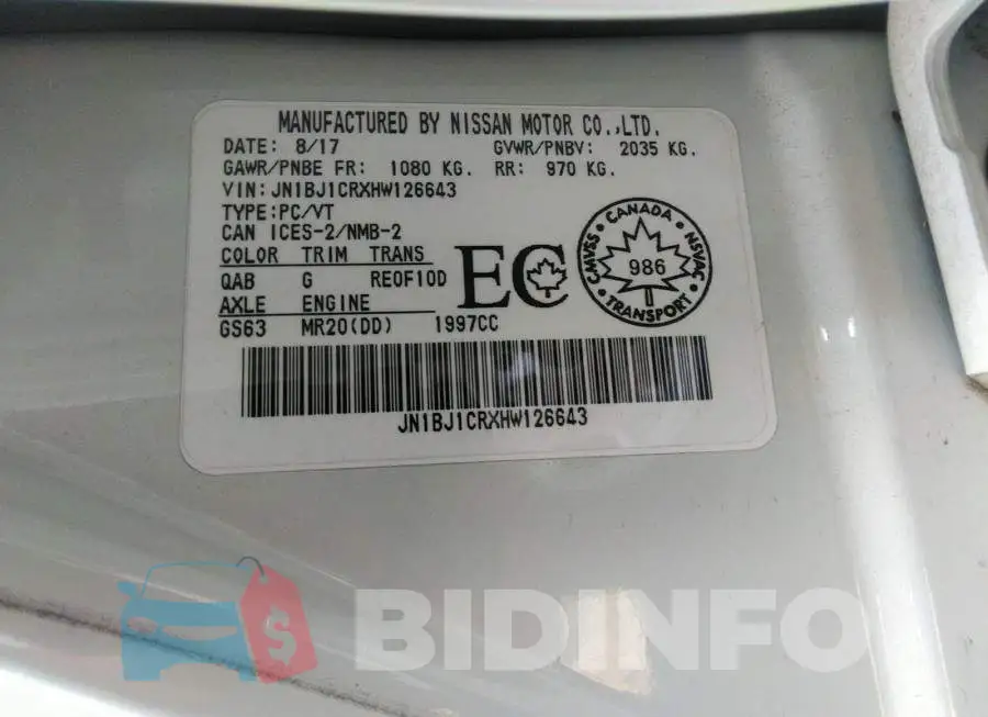 JN1BJ1CRXHW126643 Photo# 9