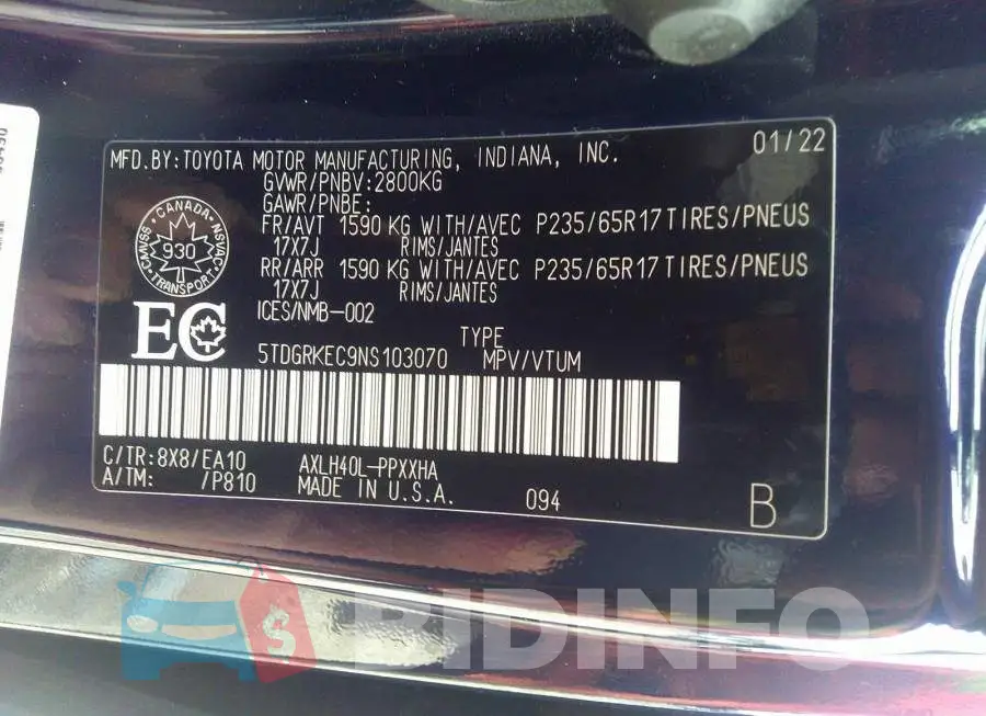 5TDGRKEC9NS103070 Photo# 9