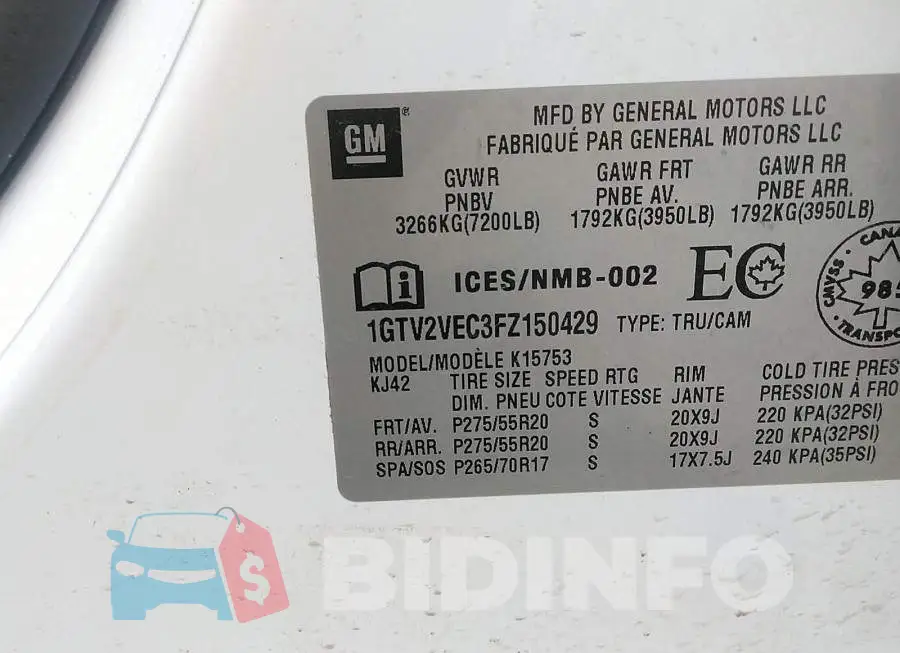 1GTV2VEC3FZ150429 Photo# 9
