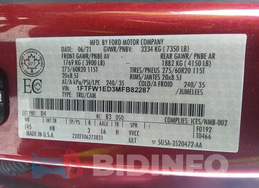 1FTFW1ED3MFB82287 Photo# 9