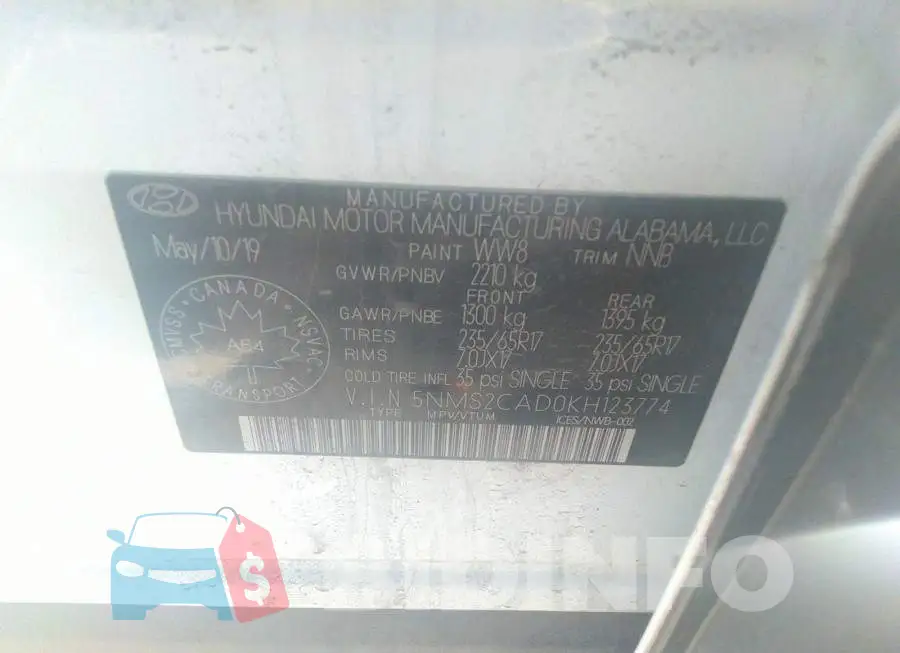5NMS2CAD0KH123774 Photo# 9