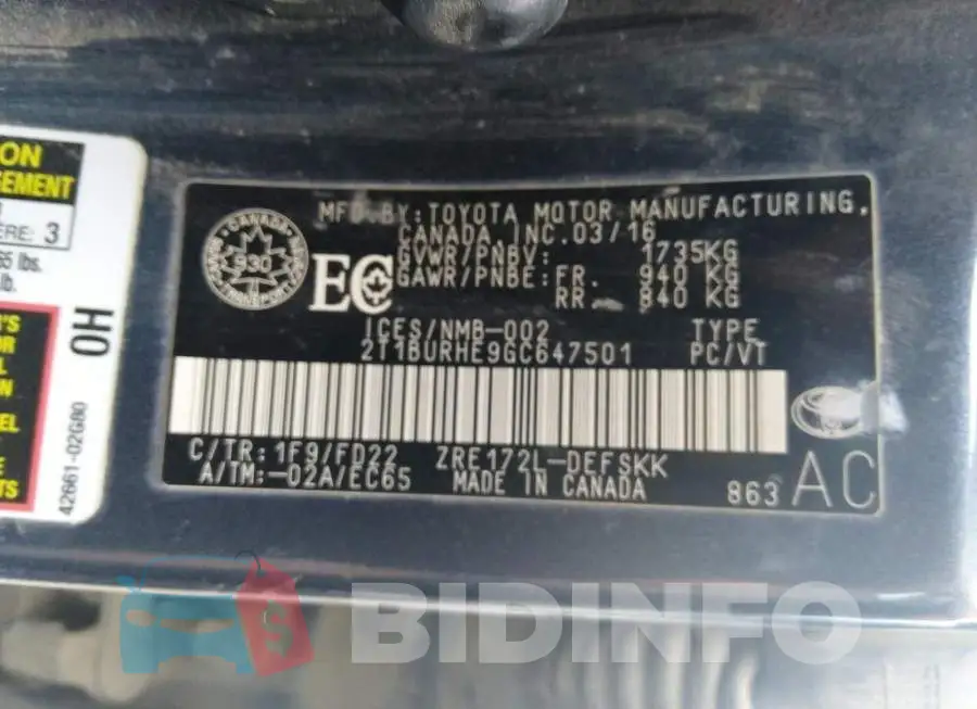 2T1BURHE9GC647501 Photo# 9