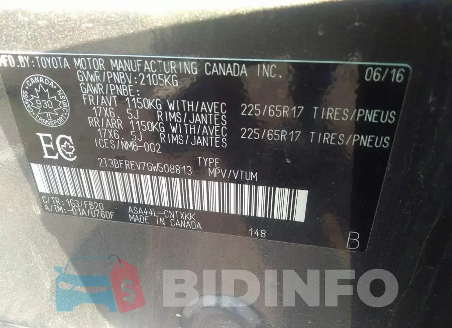 2T3BFREV7GW508813 Photo# 9