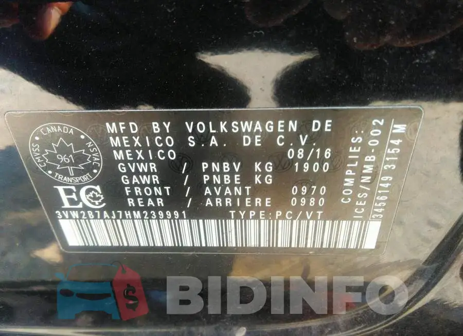 3VW2B7AJ7HM239991 Photo# 9