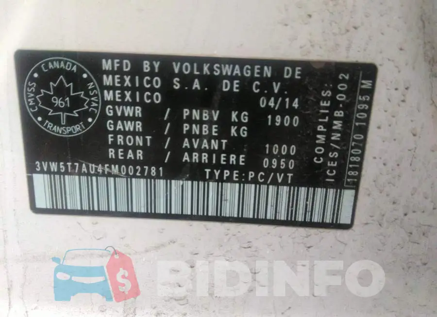 3VW5T7AU4FM002781 Photo# 9