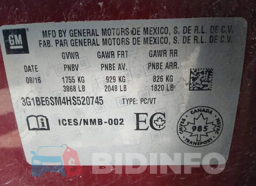 3G1BE6SM4HS520745 Photo# 9