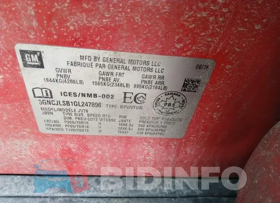 3GNCJLSB1GL247896 Photo# 9