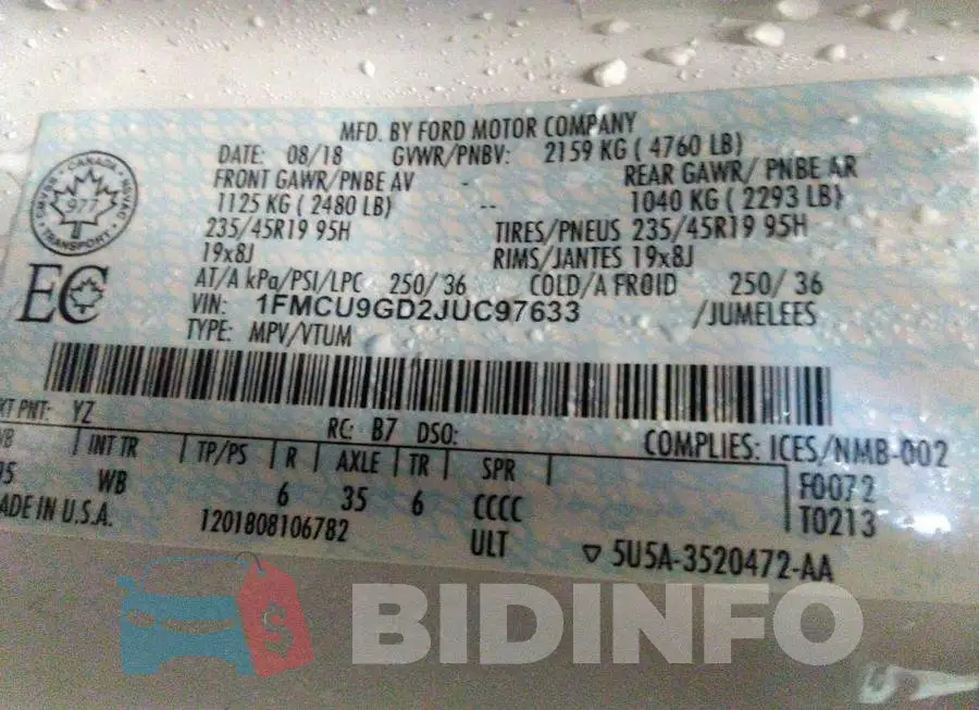 1FMCU9GD2JUC97633 Photo# 9
