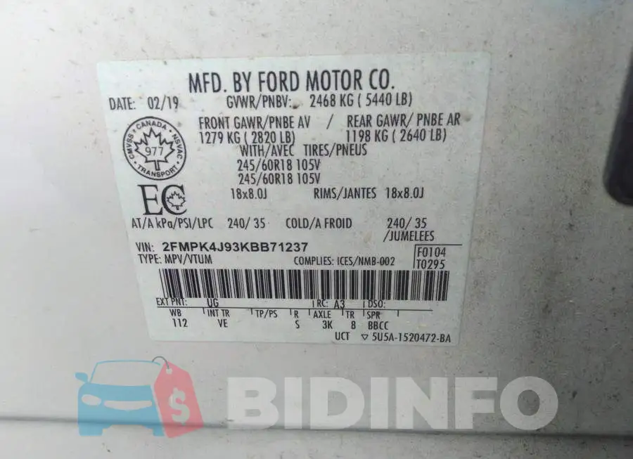 2FMPK4J93KBB71237 Photo# 9