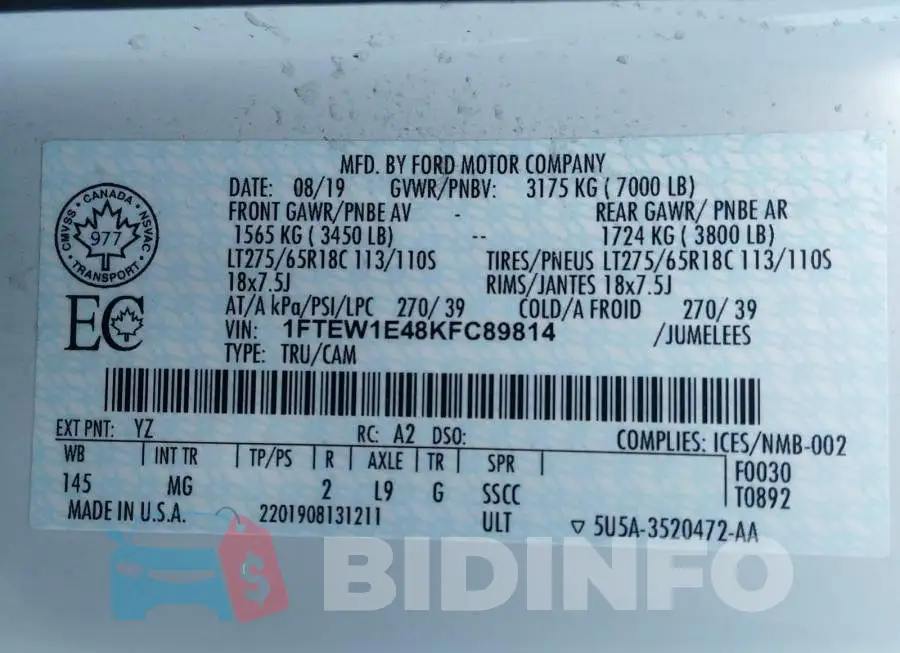 1FTEW1E48KFC89814 Photo# 9