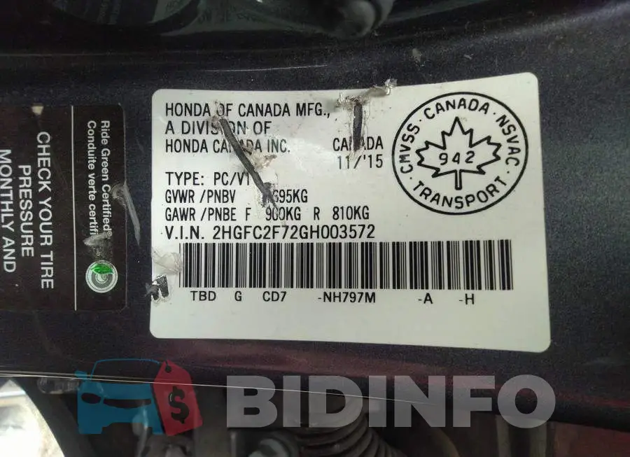 2HGFC2F72GH003572 Photo# 9