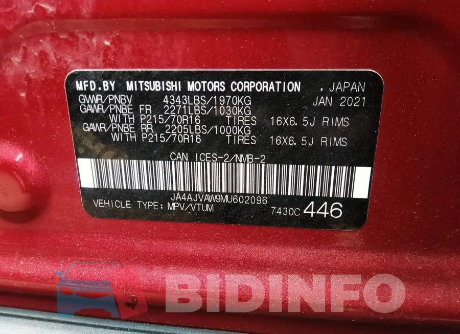 JA4AJVAW9MU602096 Photo# 9