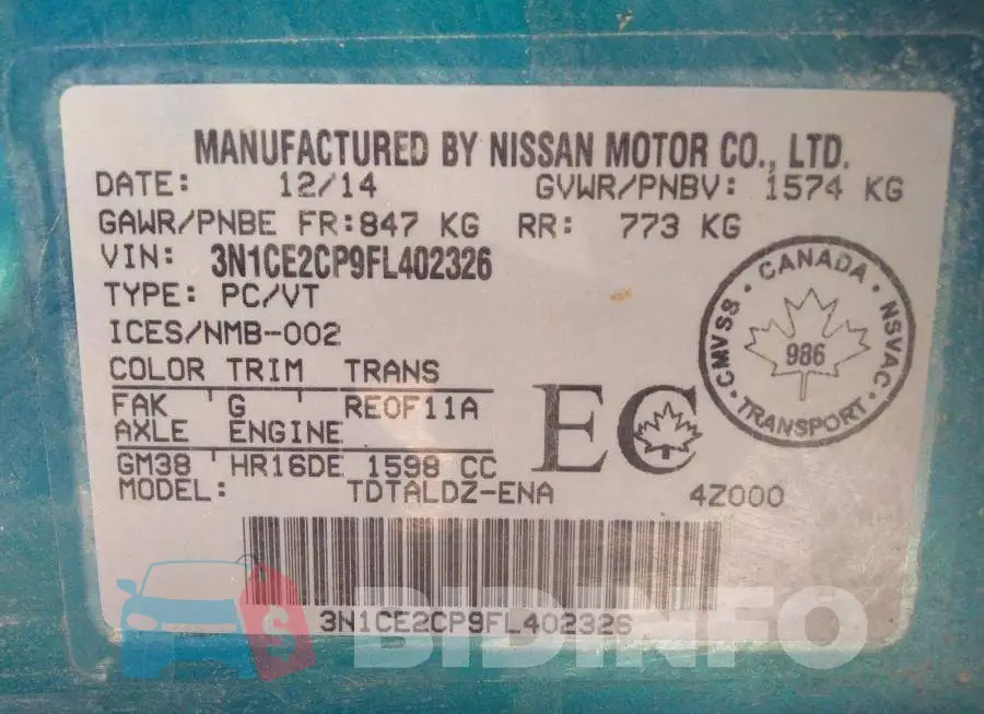 3N1CE2CP9FL402326 Photo# 9