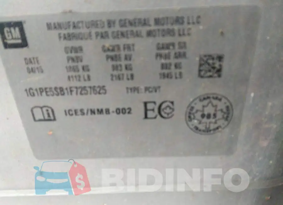 1G1PE5SB1F7257625 Photo# 9