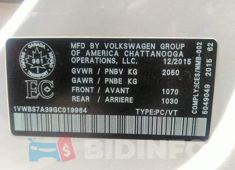 1VWBS7A39GC019964 Photo# 9