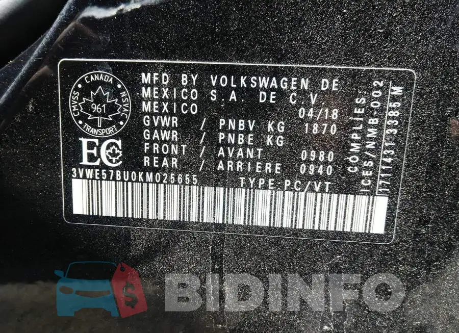 3VWE57BU0KM025655 Photo# 9