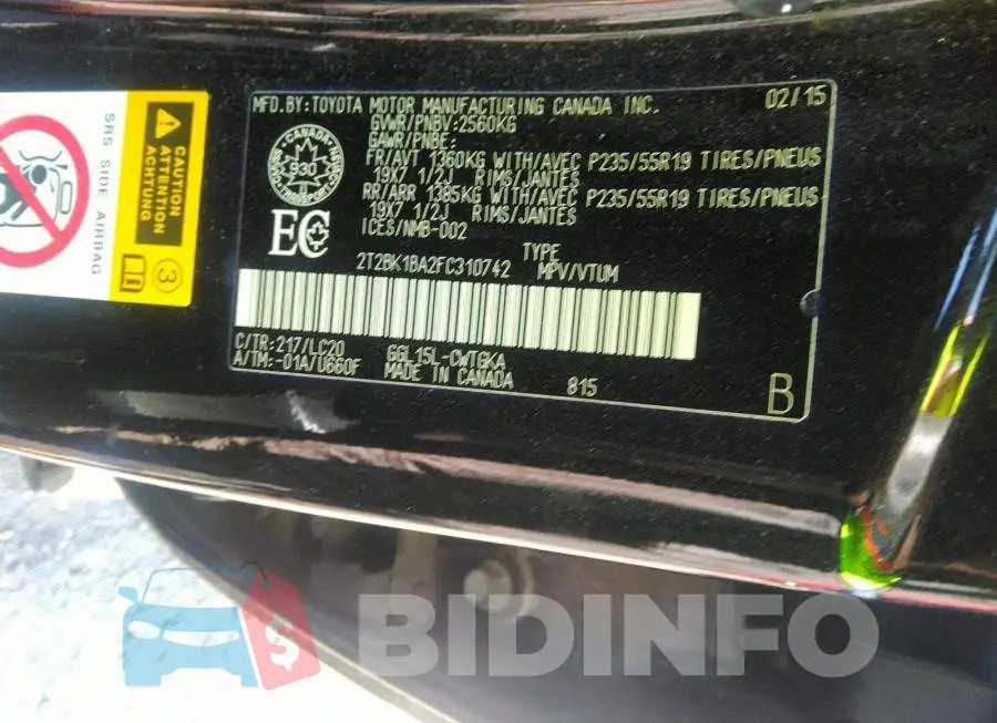 2T2BK1BA2FC310742 Photo# 9