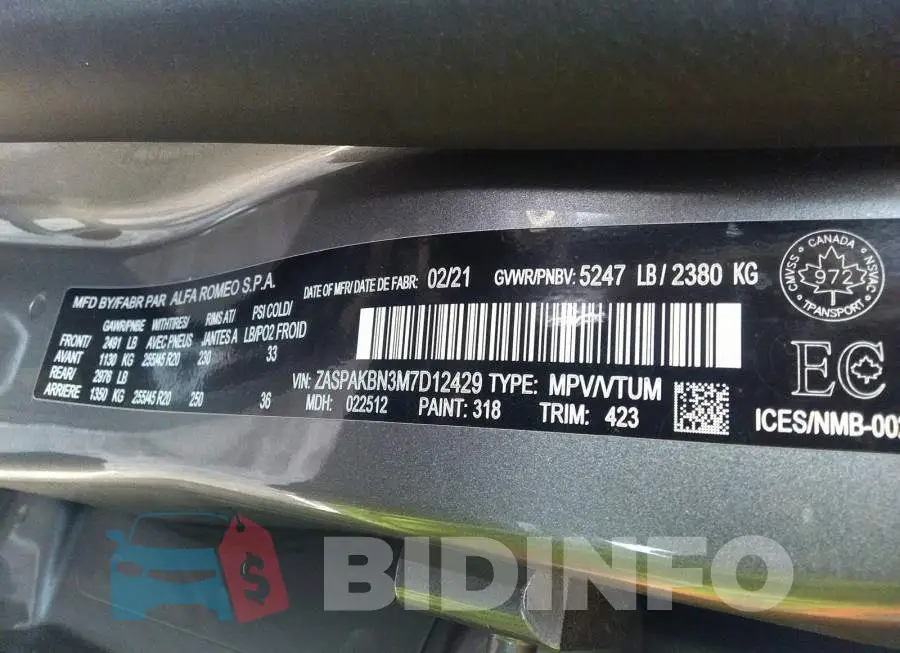 ZASPAKBN3M7D12429 Photo# 9