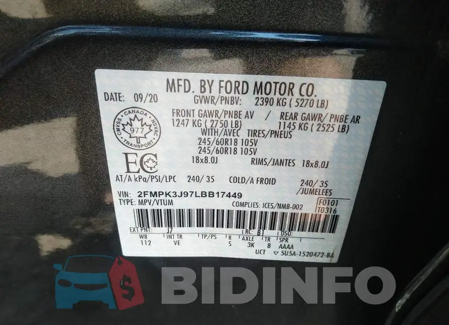 2FMPK3J97LBB17449 Photo# 9