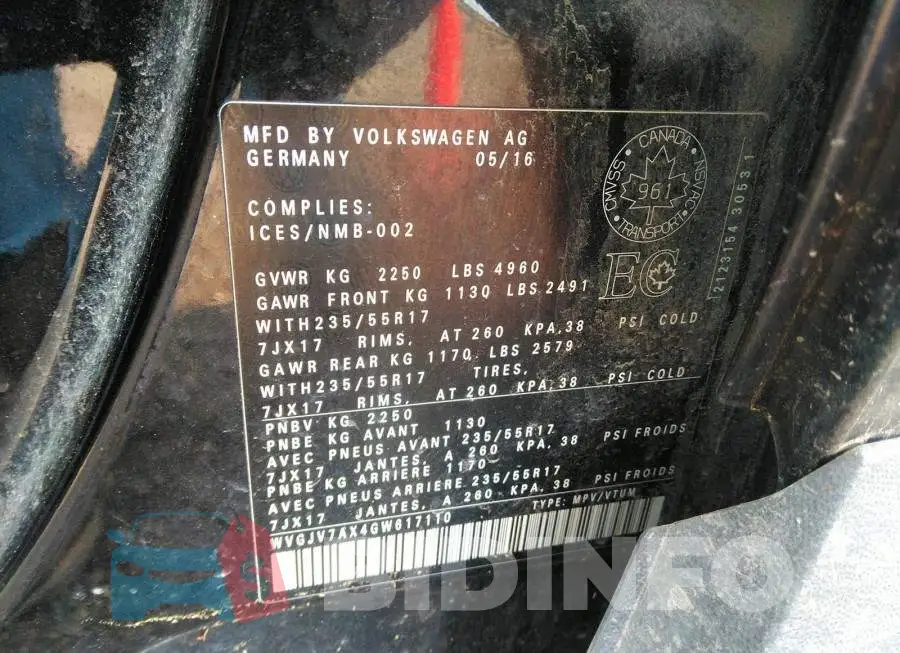 WVGJV7AX4GW617110 Photo# 9