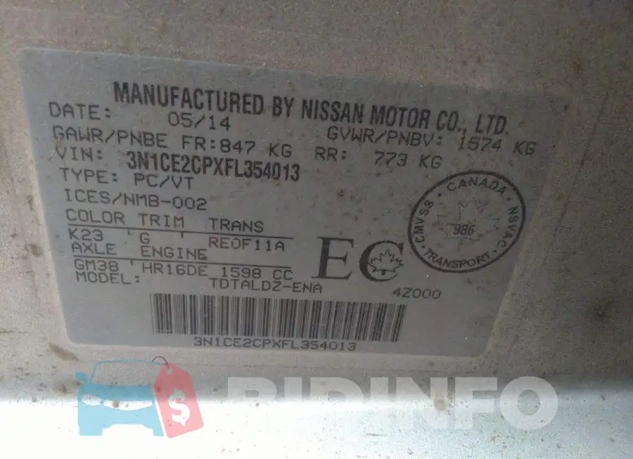 3N1CE2CPXFL354013 Photo# 9