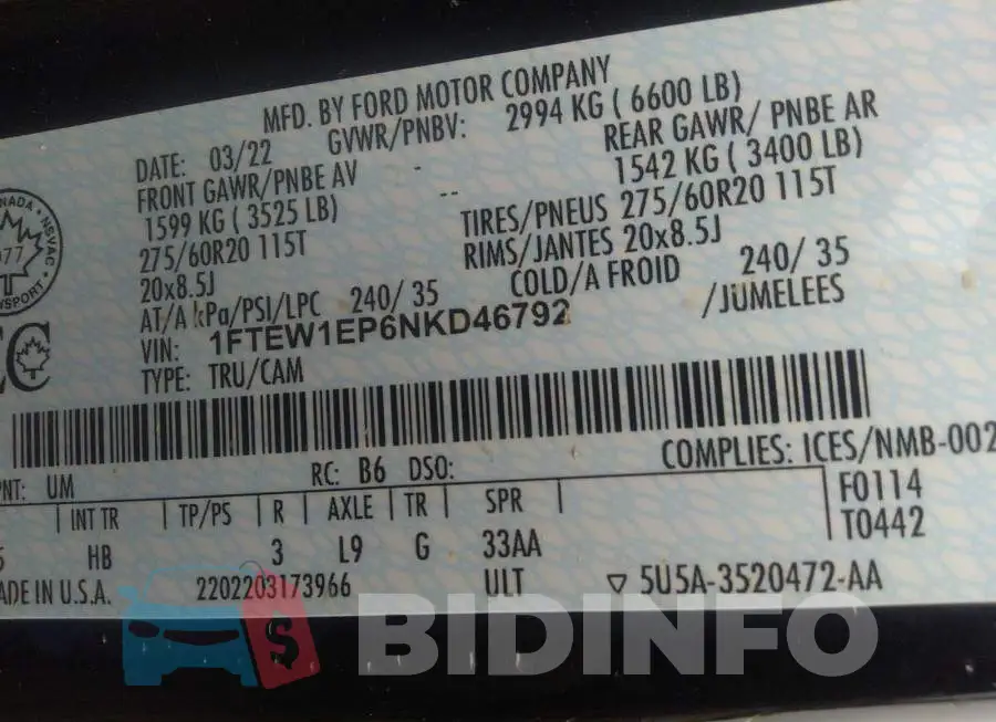 1FTEW1EP6NKD46792 Photo# 9
