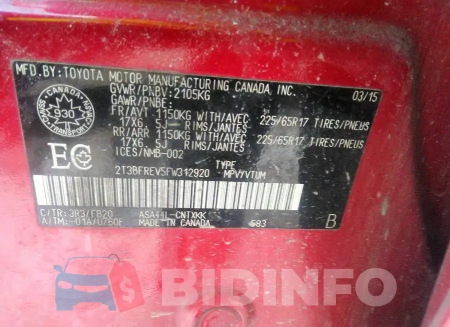 2T3BFREV5FW312920 Photo# 9