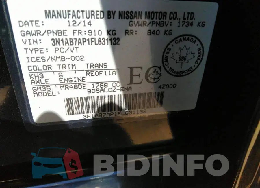 3N1AB7AP1FL631132 Photo# 9