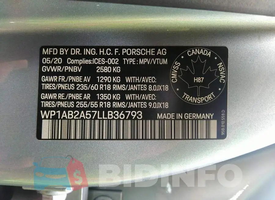 WP1AB2A57LLB36793 Photo# 9