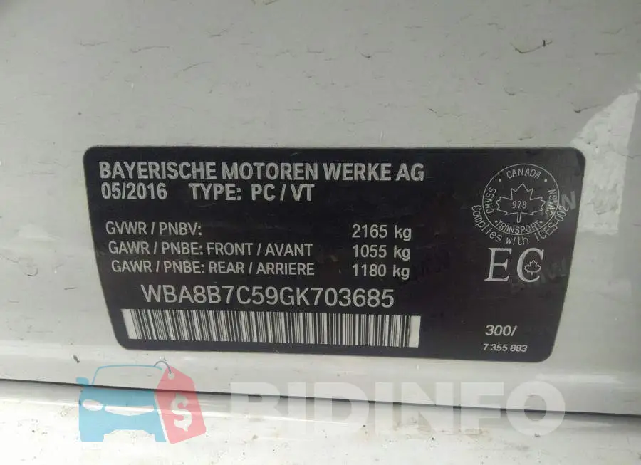 WBA8B7C59GK703685 Photo# 9