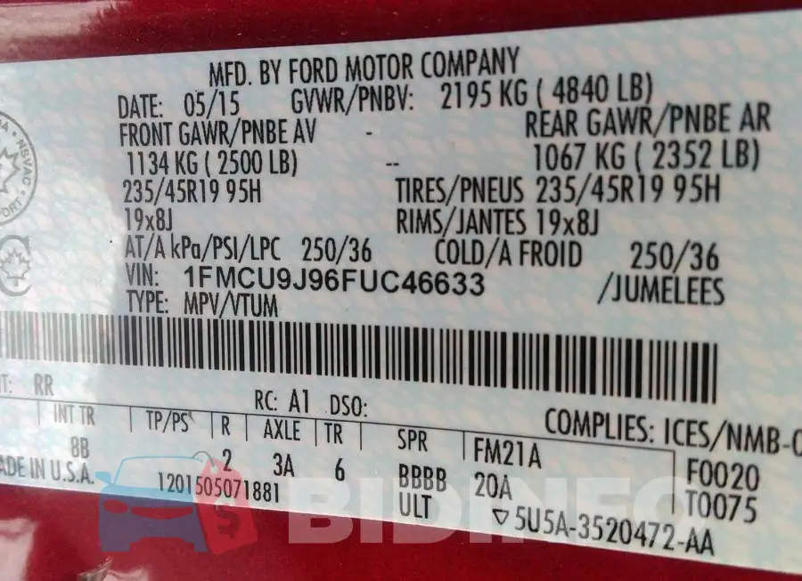 1FMCU9J96FUC46633 Photo# 9