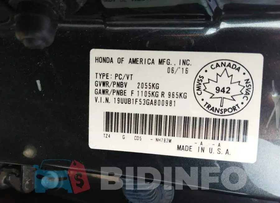 19UUB1F53GA800981 Photo# 9