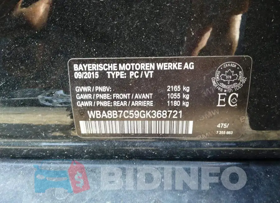 WBA8B7C59GK368721 Photo# 9