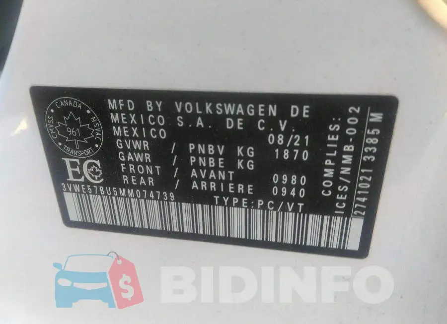 3VWE57BU5MM074739 Photo# 9