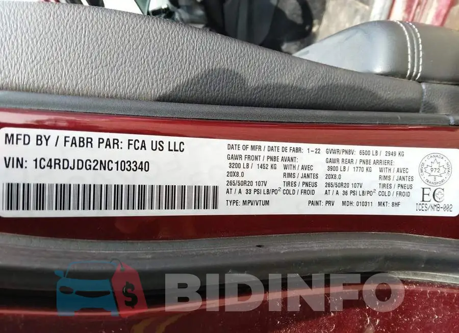 1C4RDJDG2NC103340 Photo# 9