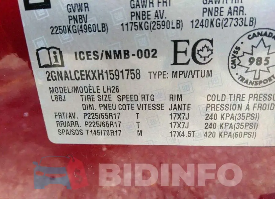 2GNALCEKXH1591758 Photo# 9