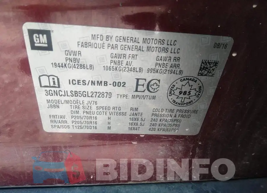 3GNCJLSB5GL272879 Photo# 9