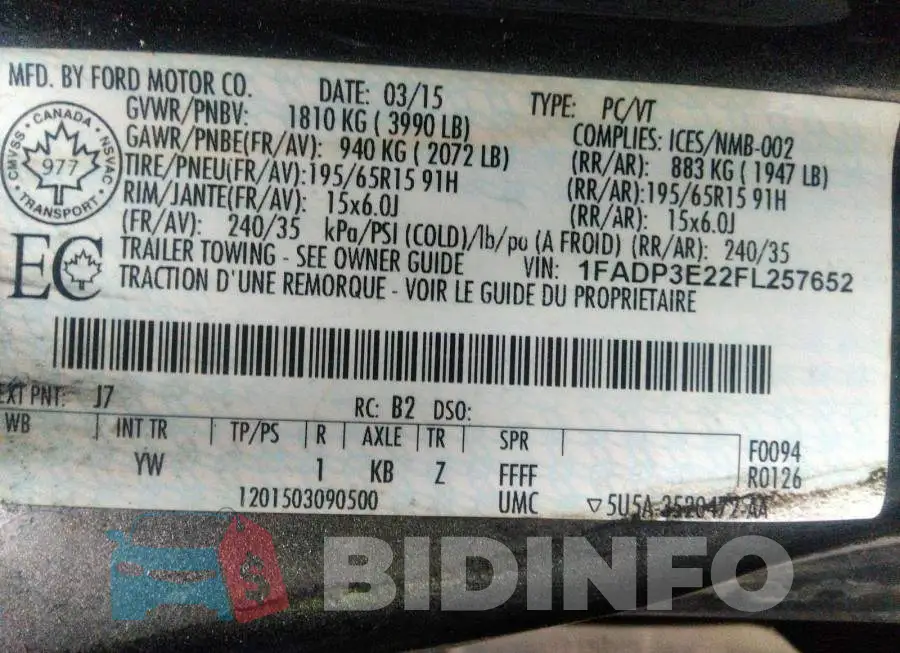 1FADP3E22FL257652 Photo# 9