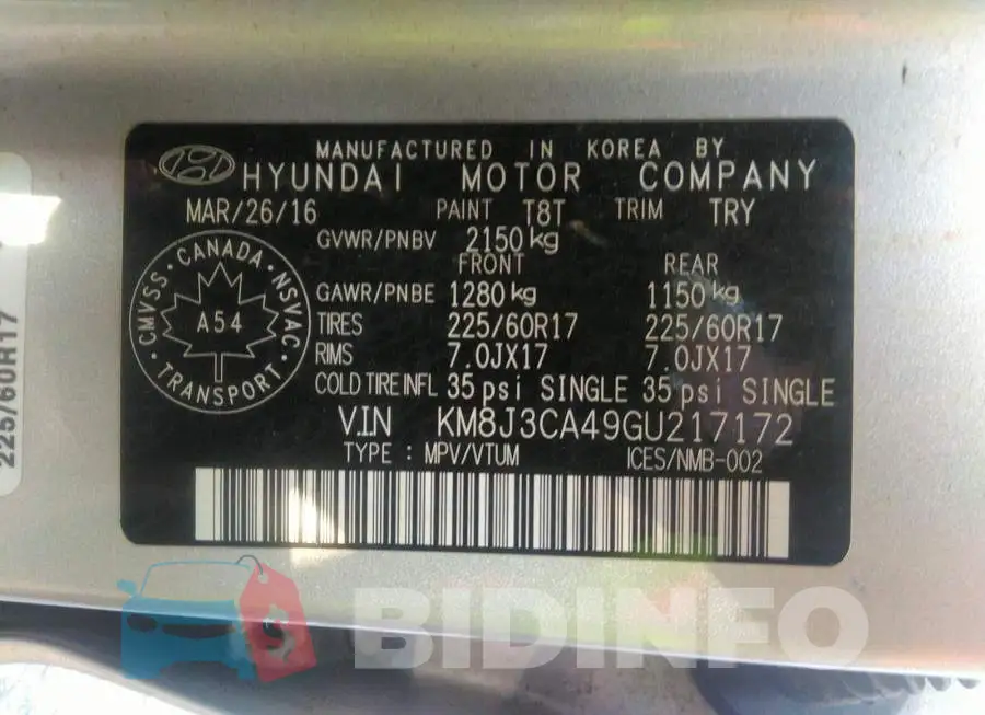 KM8J3CA49GU217172 Photo# 9