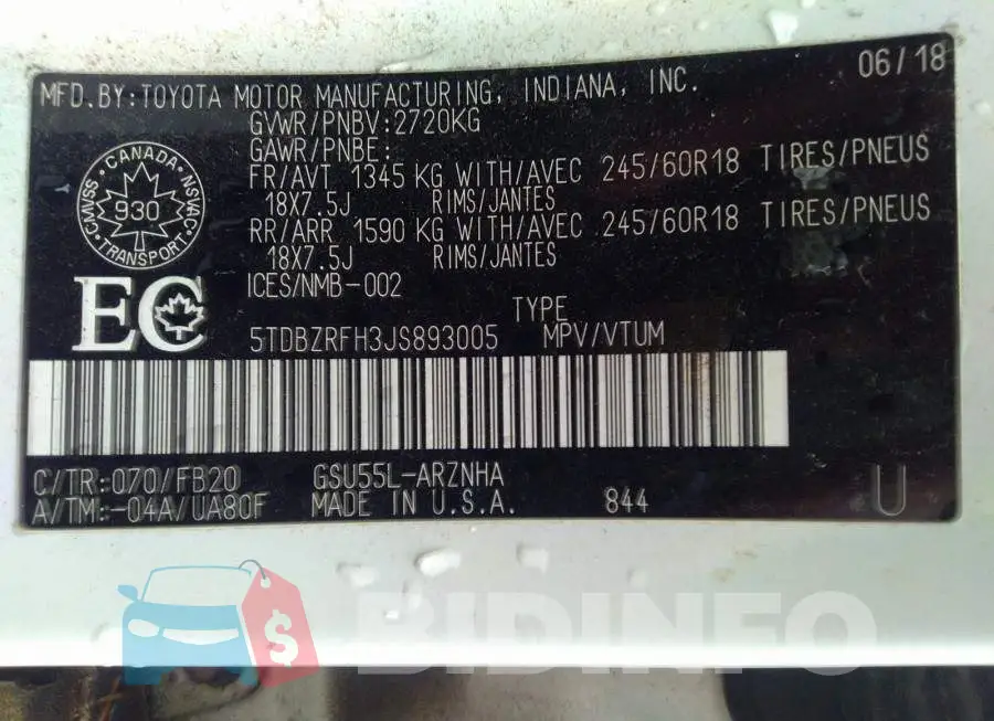 5TDBZRFH3JS893005 Photo# 9