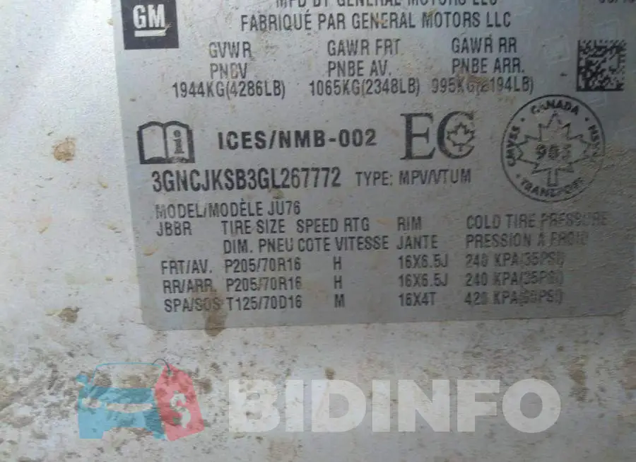 3GNCJKSB3GL267772 Photo# 9