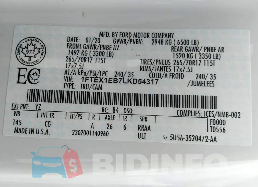 1FTEX1EB7LKD54317 Photo# 9