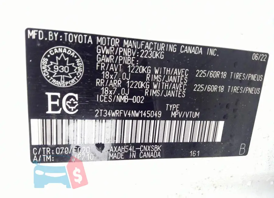 2T34WRFV4NW145049 Photo# 9