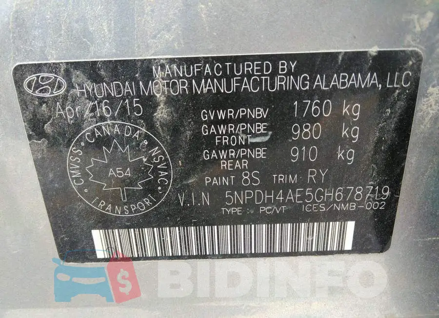 5NPDH4AE5GH678719 Photo# 9